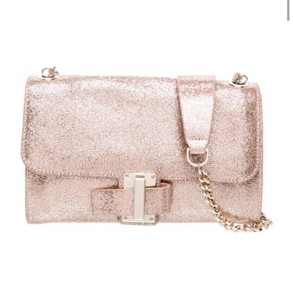 Halston Heritage Authentic Pink Nubuck Leather Metallic Shoulder Bag Clutch